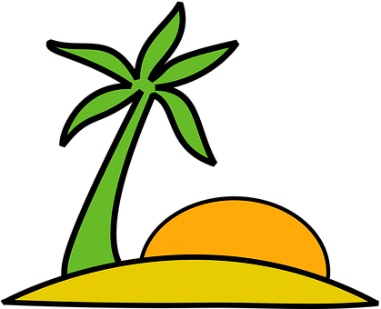 Tropical Island Sunset Vector PNG