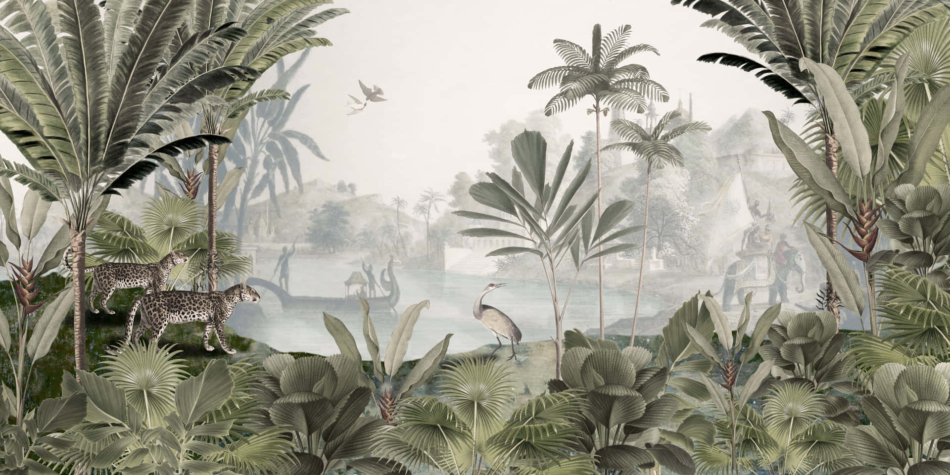 Tropical_ Jungle_ Mural_with_ Wildlife Wallpaper