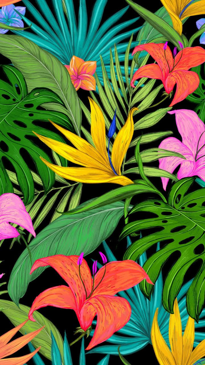 Einwunderschöner Hintergrund Mit Tropischen Blättern, Perfekt Für Einen Sommerurlaub!