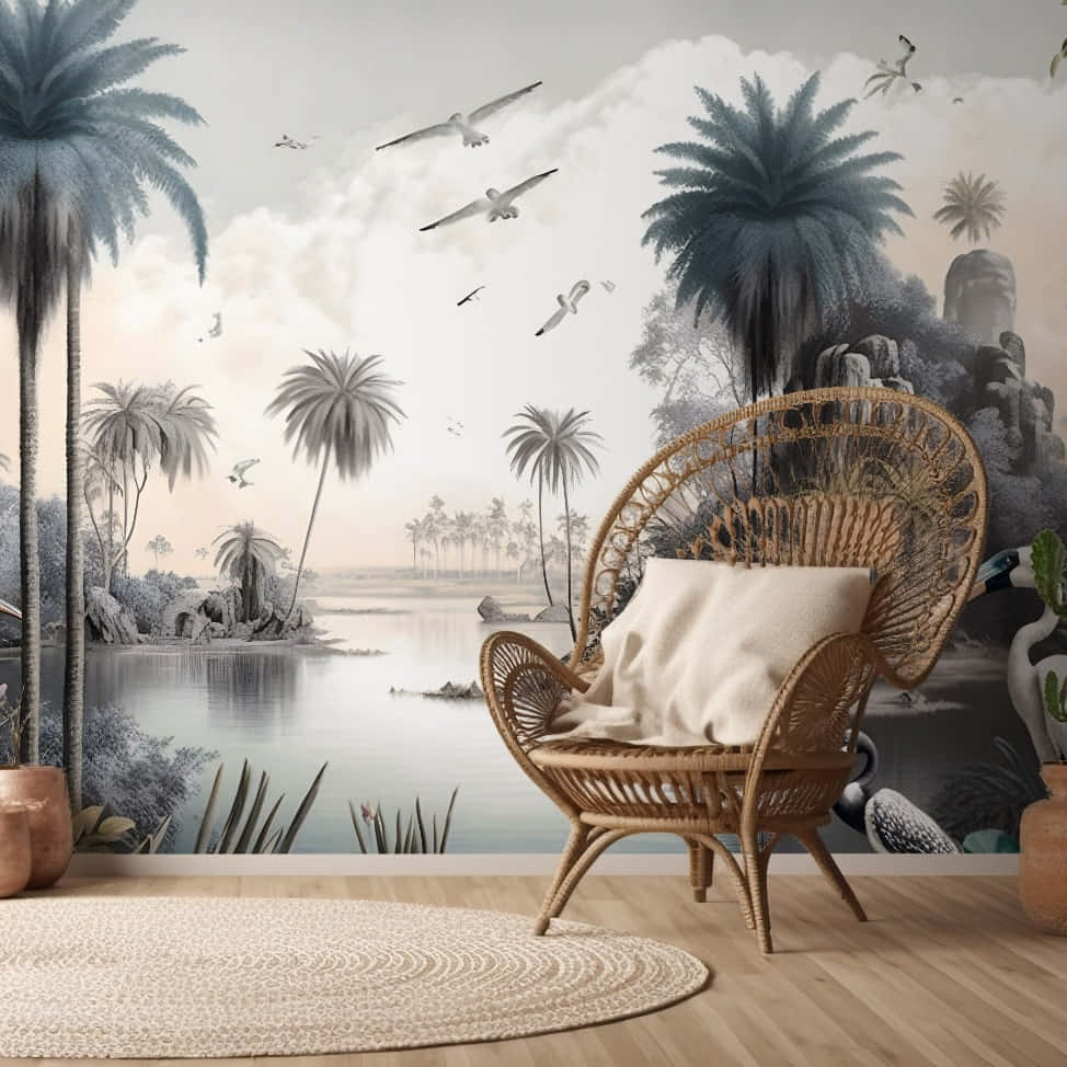 Tropical Muralwith Rattan Chair Wallpaper