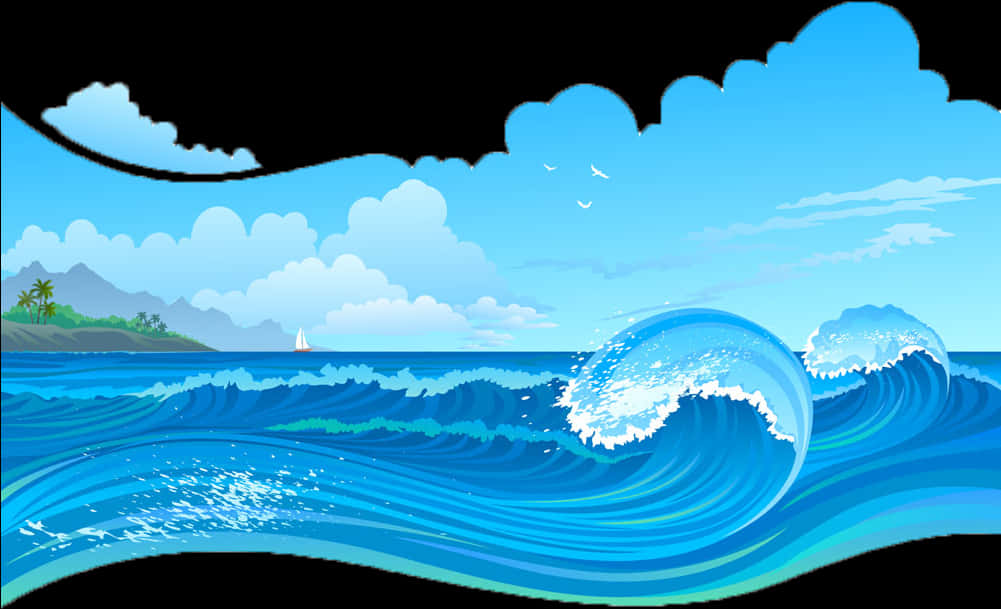 Tropical Ocean Waves Vector PNG