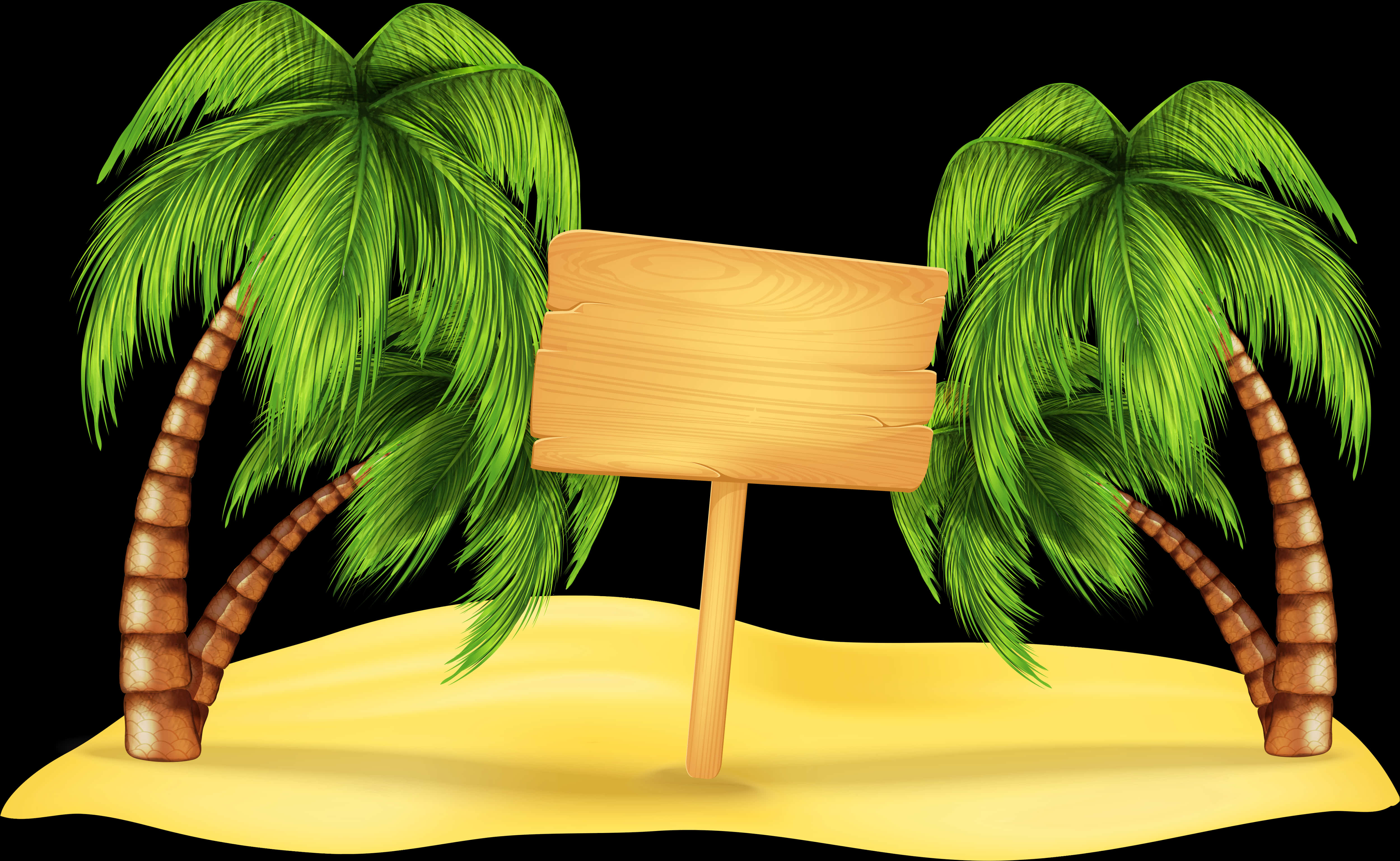 Tropical Palm Trees With Wooden Sign PNG