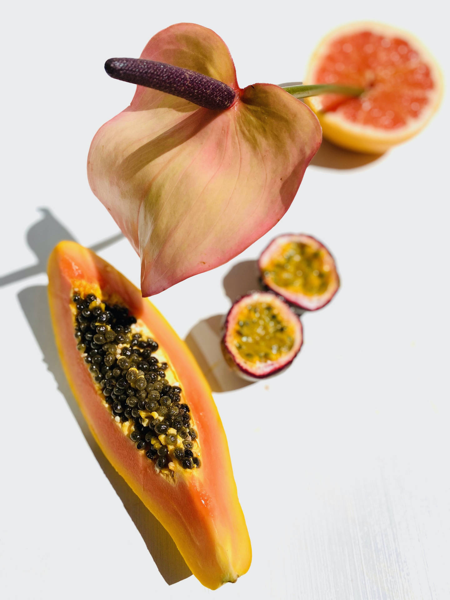 Tropiskpassionsfrukt, Papaya Och Grapefrukt. Wallpaper