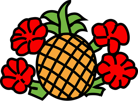 Tropical Pineappleand Hibiscus Vector PNG