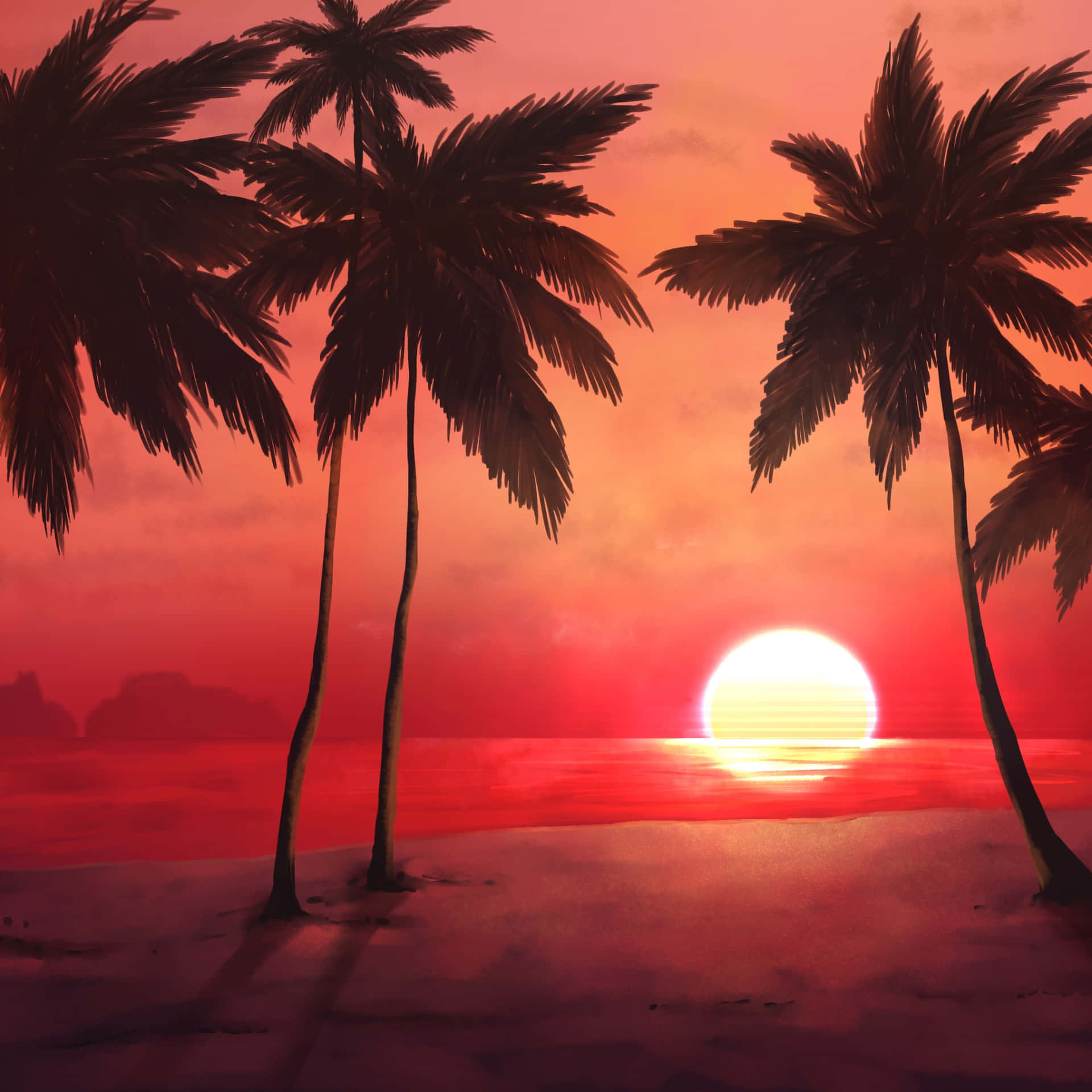 Tropical Pink Sunset Painting Wallpaper