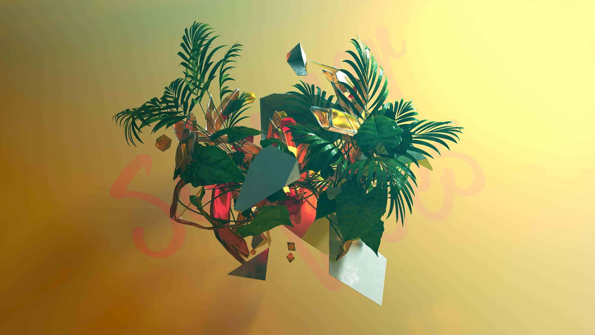 Tropical_ Plants_and_ Geometric_ Shapes Wallpaper