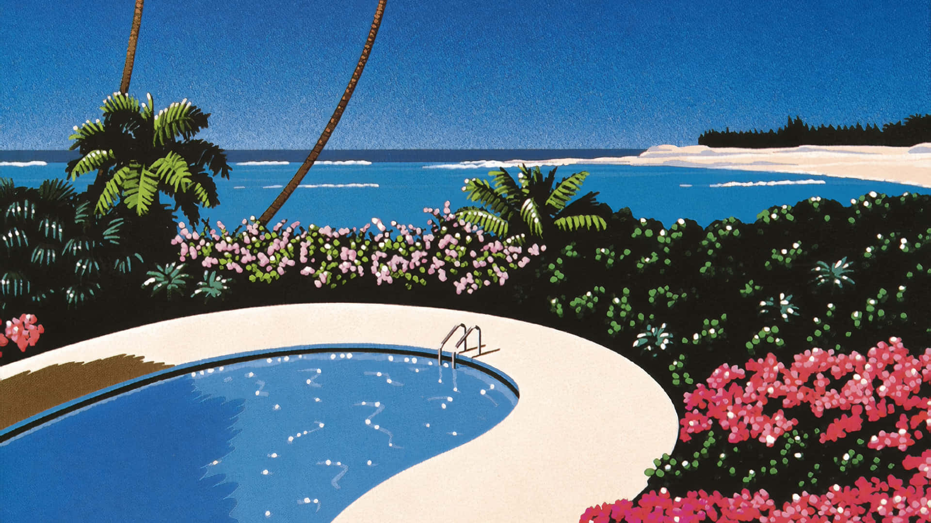 Tropical Poolside Paradise Artwork Wallpaper