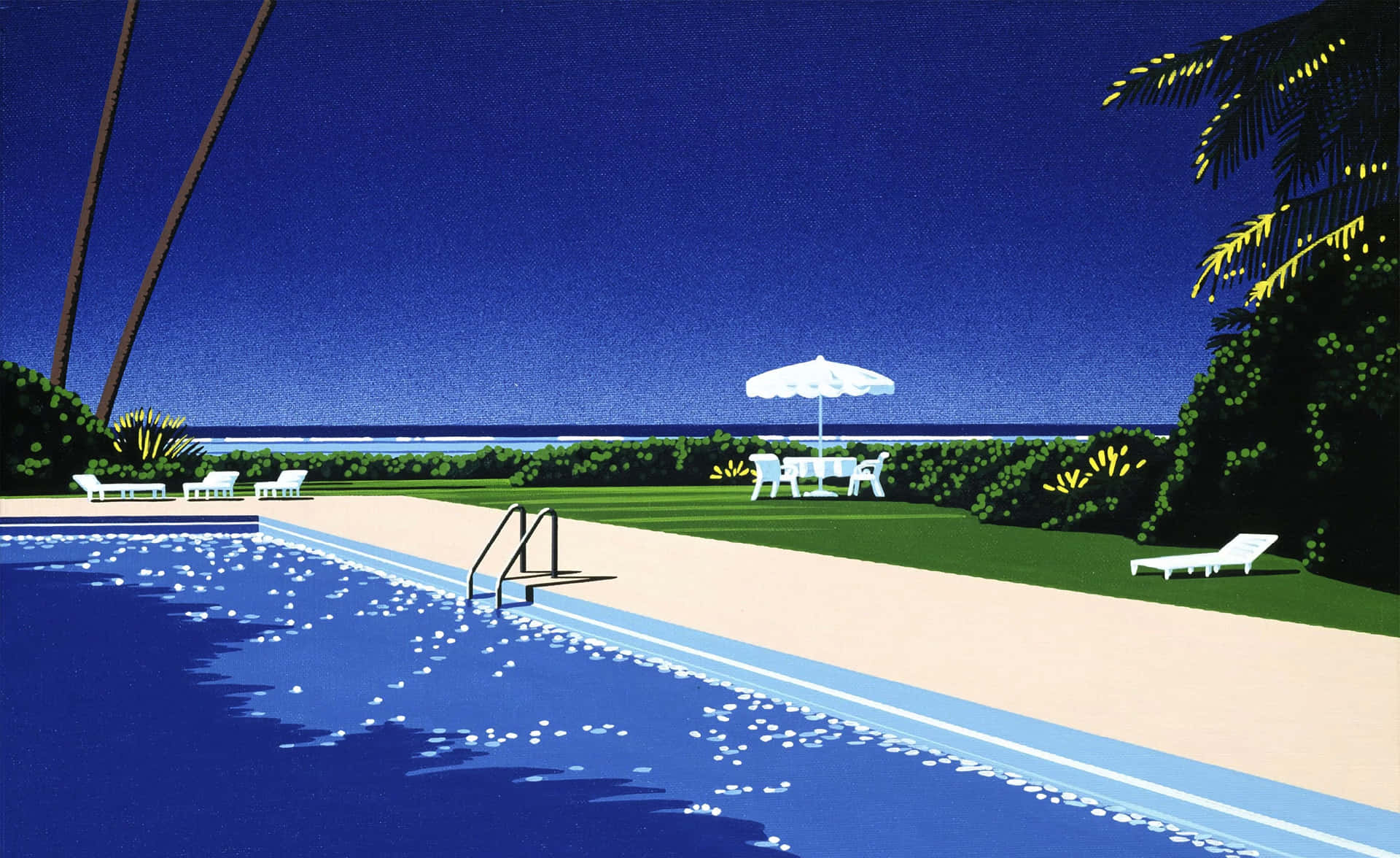 Tropische Poolside Sereniteit Hiroshi Nagai Achtergrond