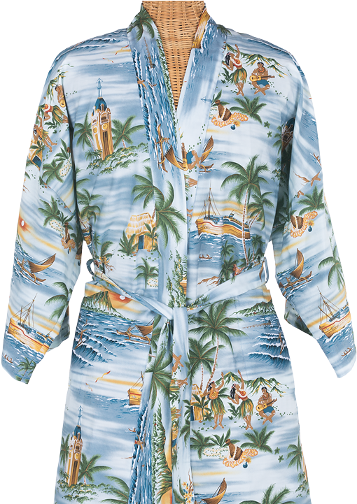 Tropical Print Blue Kimono PNG
