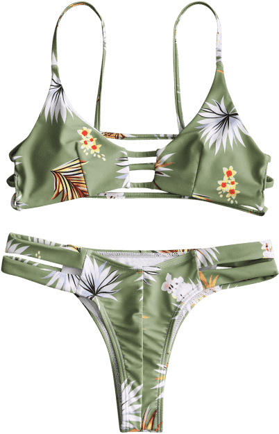 Tropical Print Green Bikini Set PNG