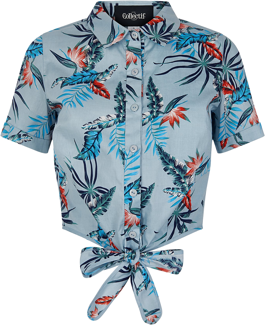 Tropical Print Tie Front Blouse PNG