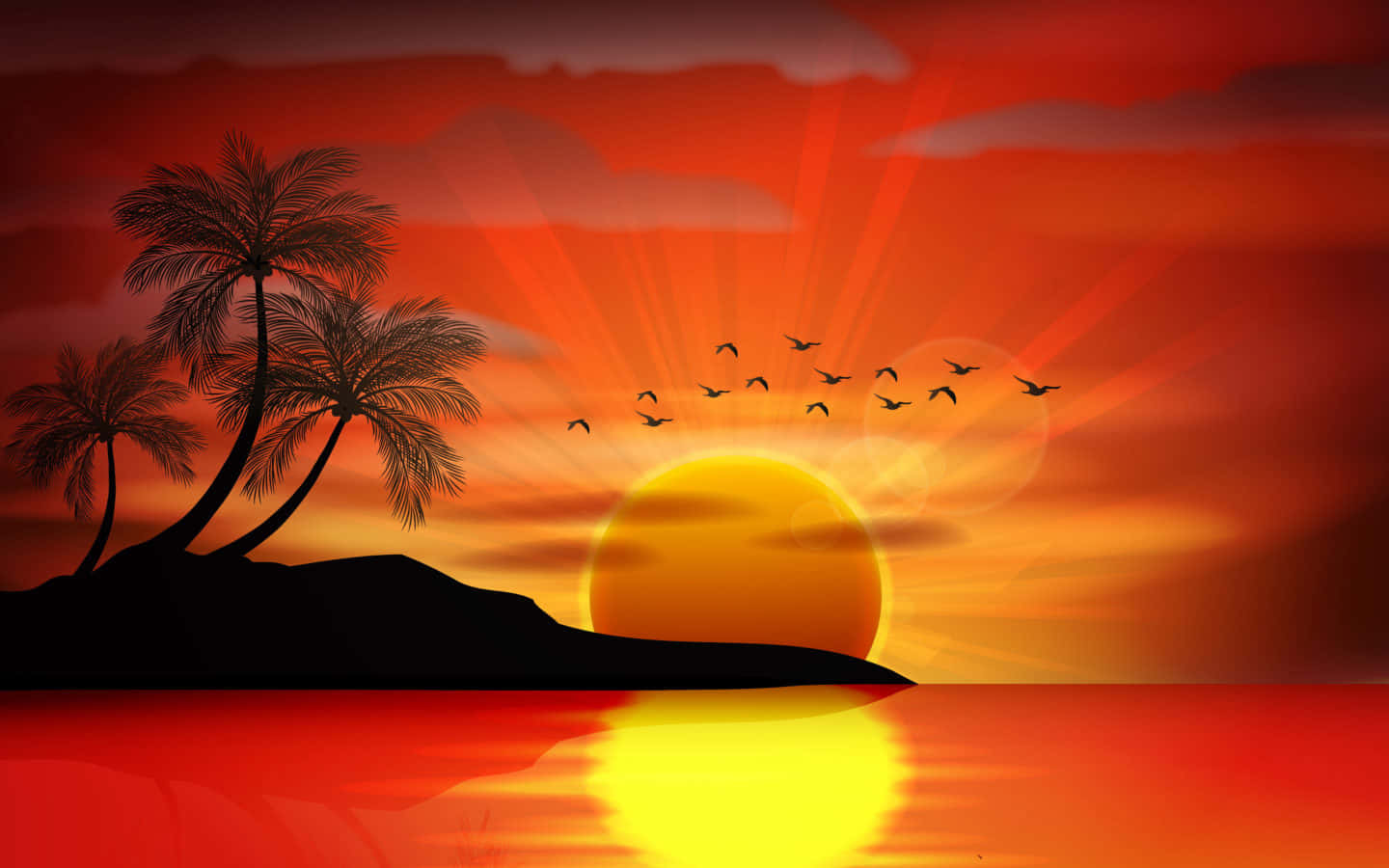 Tropical Sunset Graphic Art Wallpaper