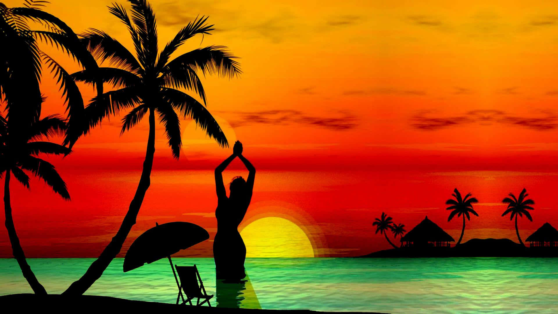 Tropical Sunset Yellow And Orange Sky Wallpaper