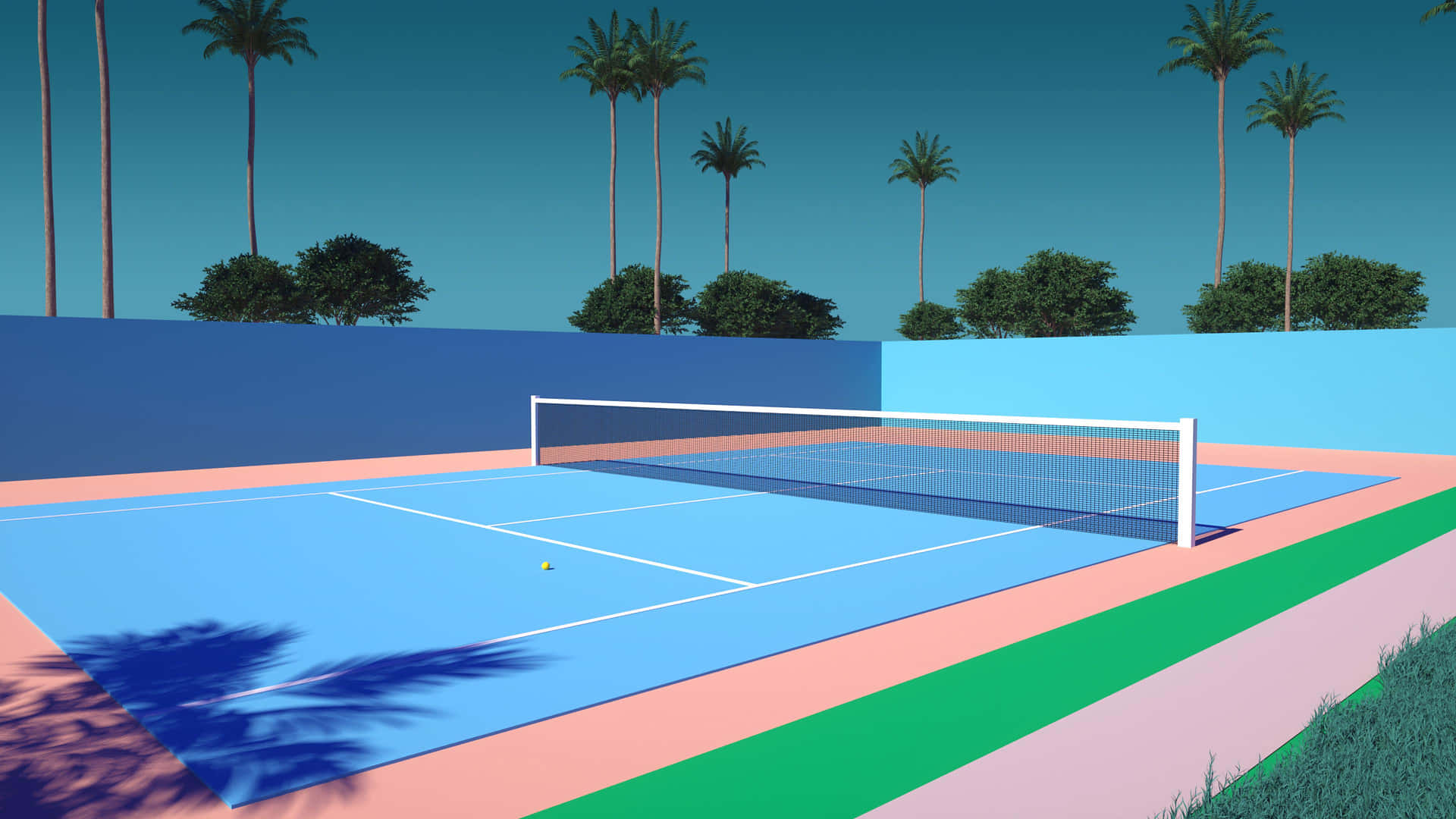 Tropical Tennis Court Artwork Wallpaper