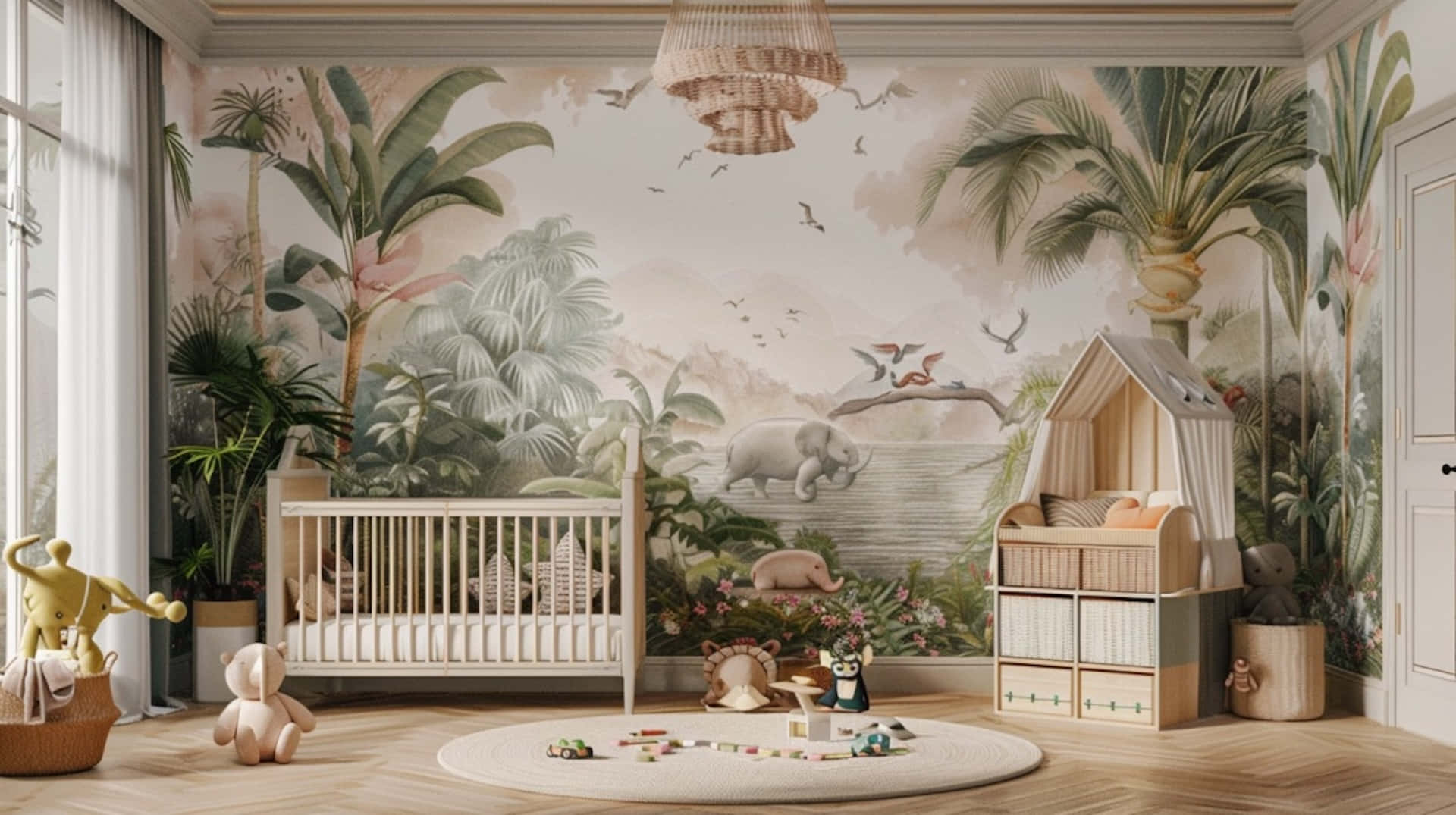 Tropical Themed Nursery Room Wallpaper