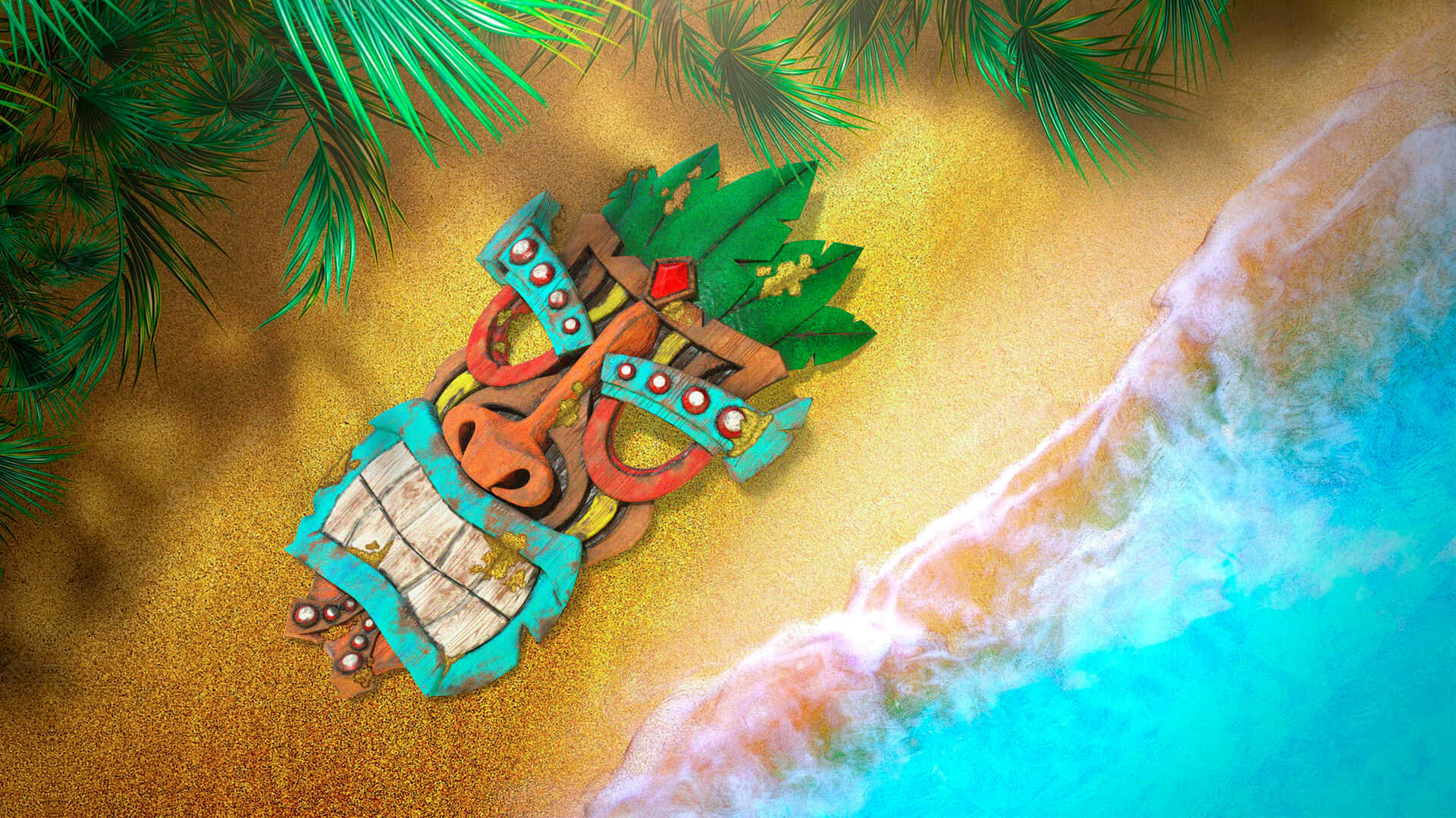 Tropical Tiki Beach Aerial View Wallpaper