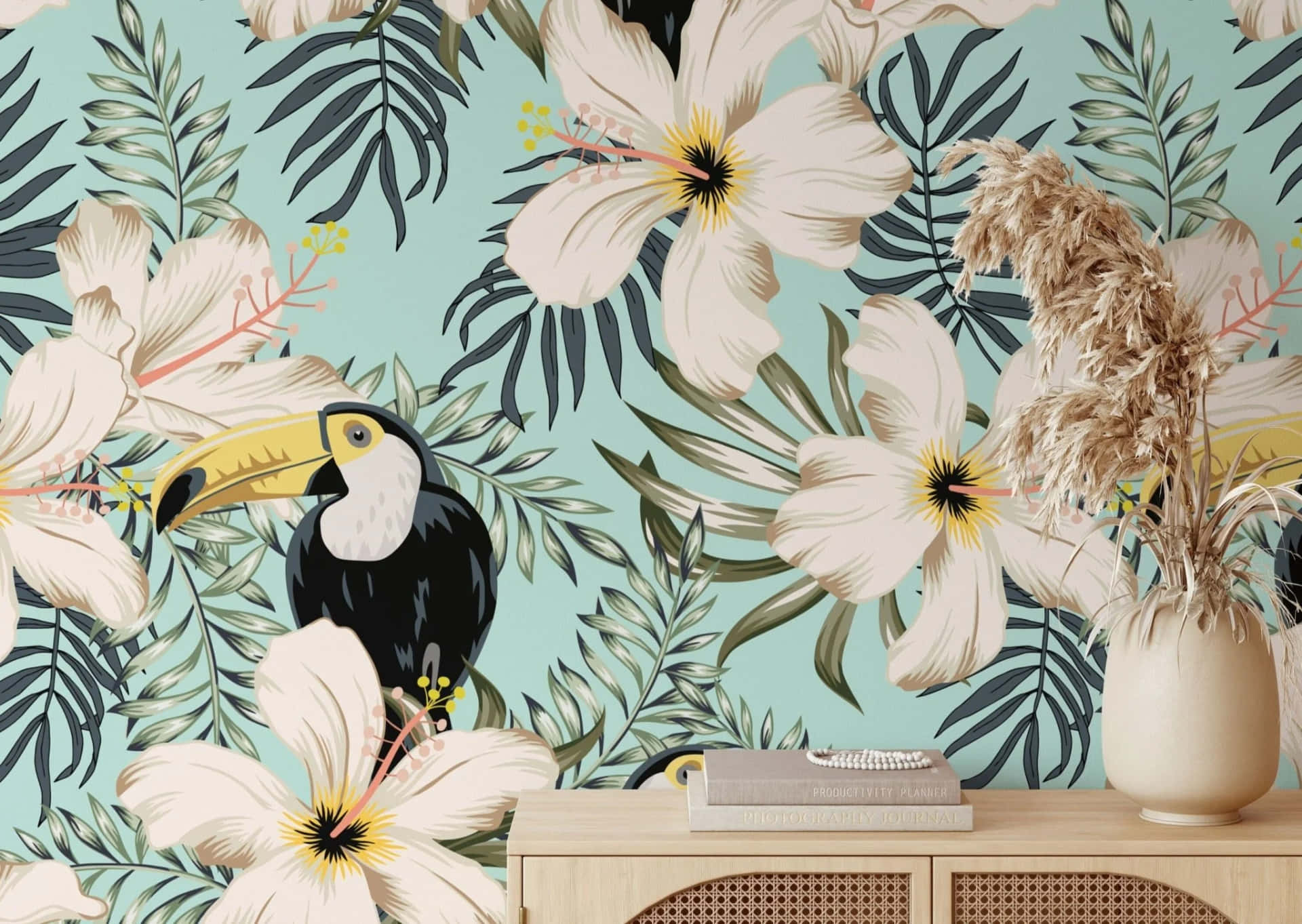 Tropical Toucan Floral Wallpaper Wallpaper