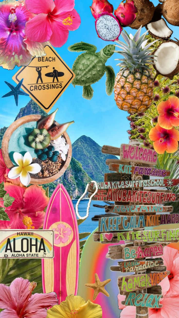 Tropical_ Vibes_ Collage_ Hibiscus_ Coconut_ Aesthetic.jpg Wallpaper
