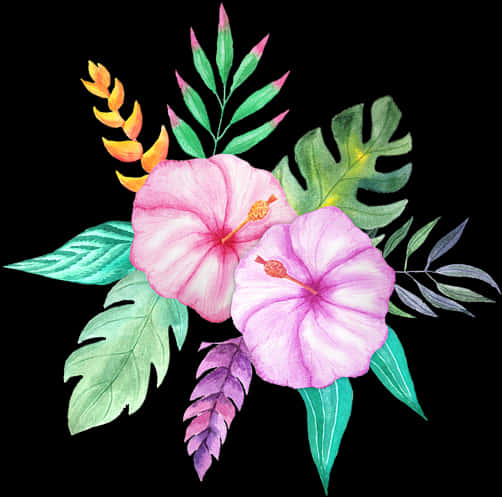 Tropical Watercolor Floral Arrangement PNG