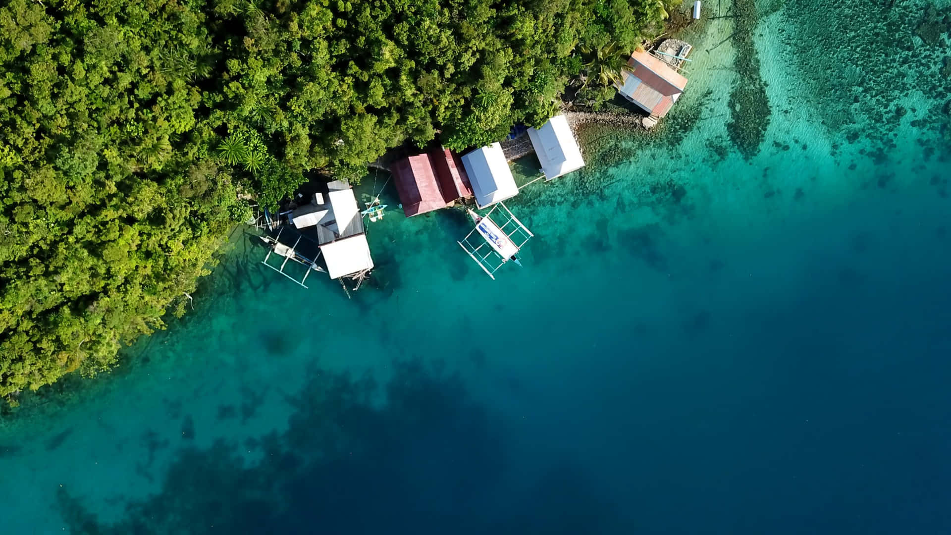 Tropical Waterfront Bungalows Aerial View Wallpaper