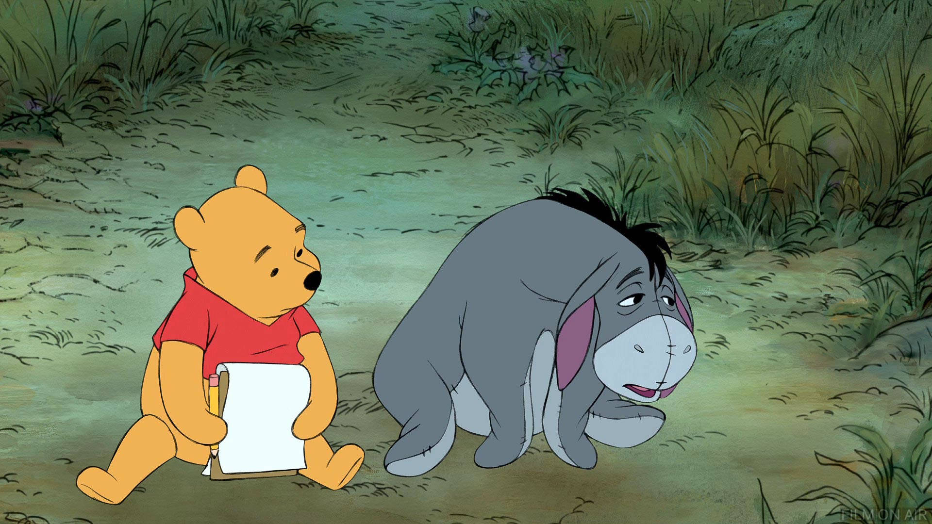 Troubled Eeyore With Pooh Wallpaper
