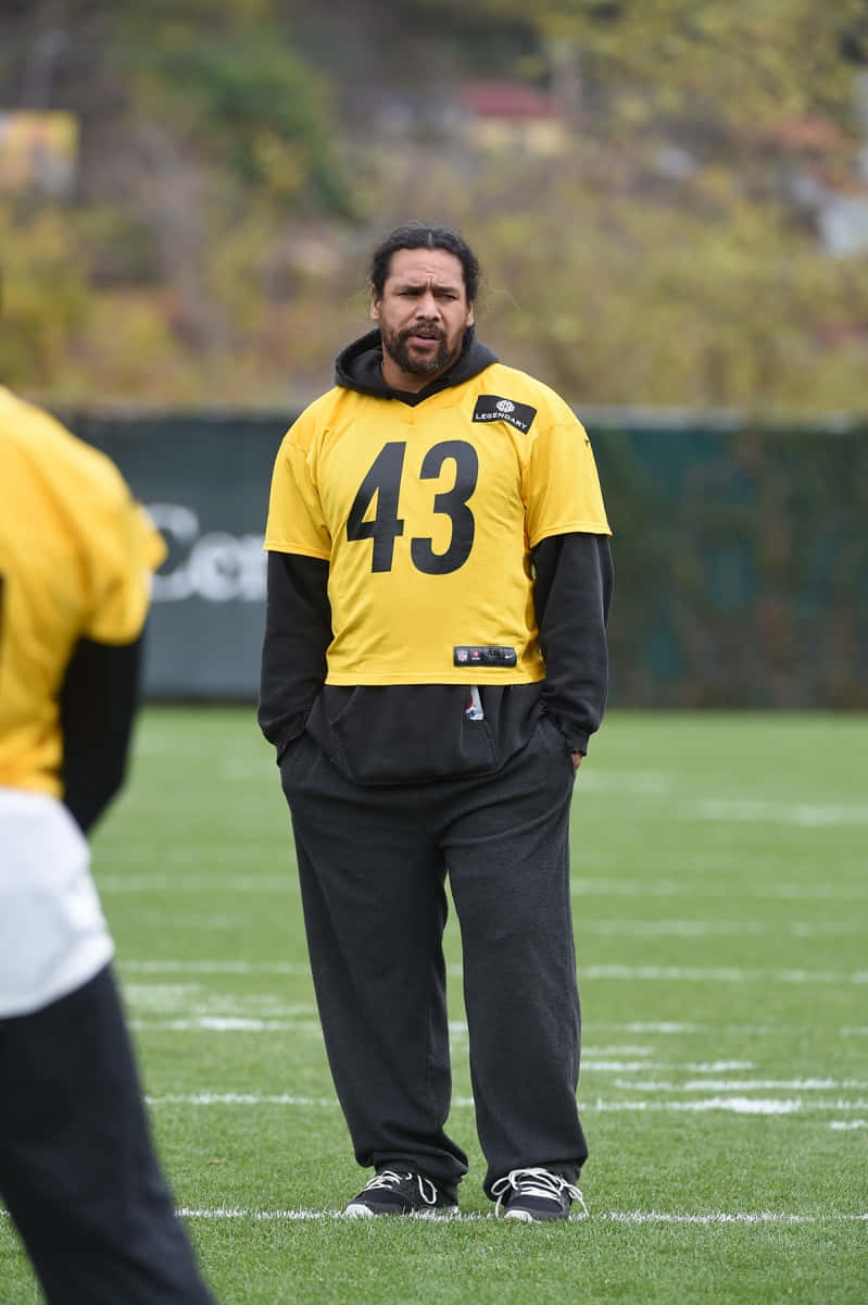 Troy Polamalu, legendarisk NFL-sikkerhed for Pittsburgh Steelers, udfordrer med et blændende skær af lys optimisme. Wallpaper