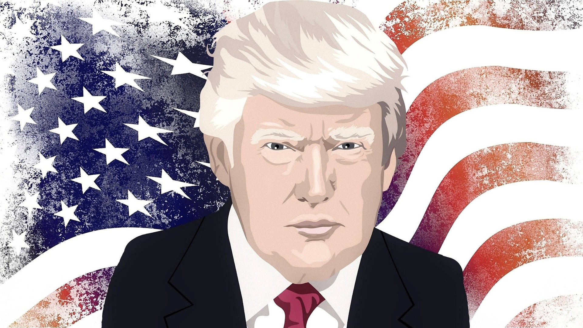 Trump On American Flag Caricature Wallpaper