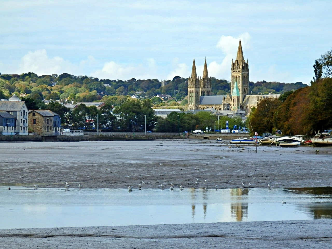 Truro Cathedral Overlooking River Low Tide Wallpaper