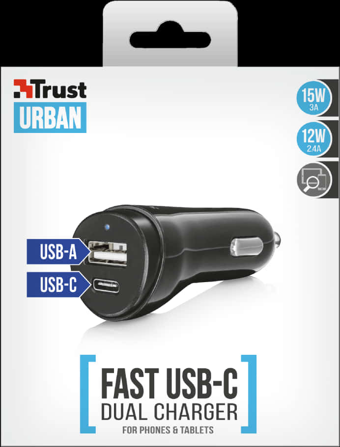 Trust Urban Fast U S B C Dual Car Charger PNG