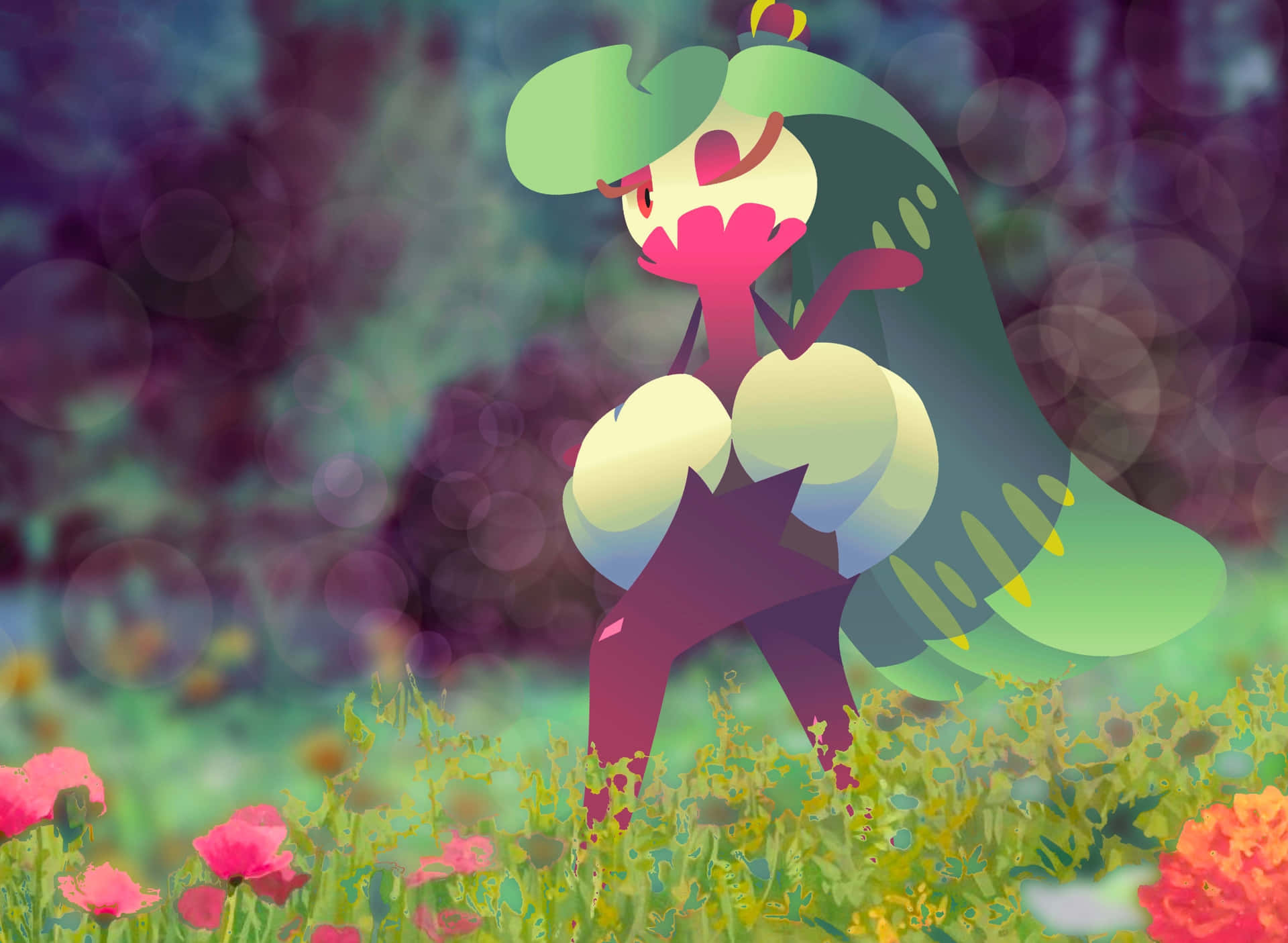 Tsareena Pokemonin Blooming Garden Wallpaper