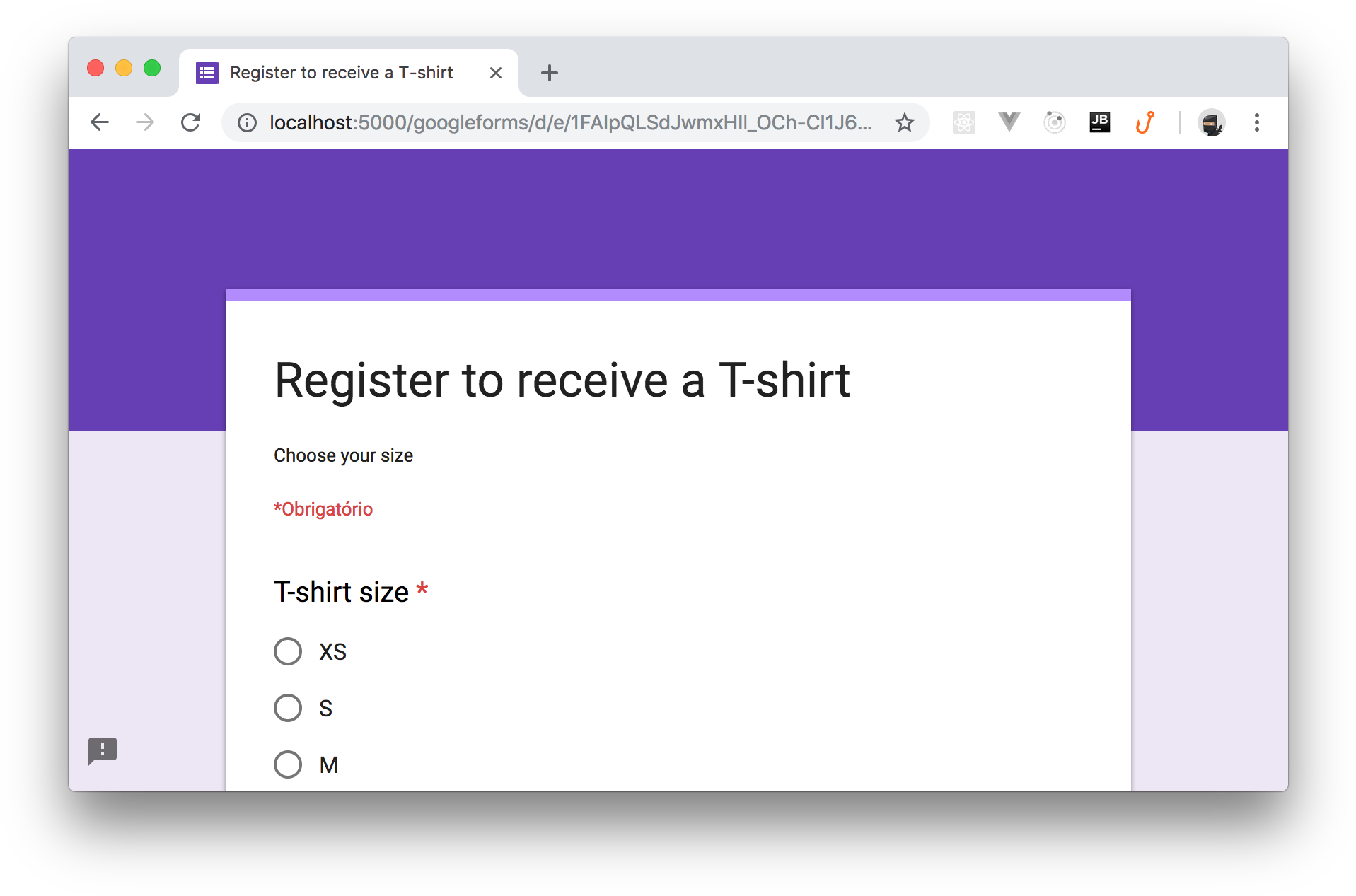 Tshirt Registration Form Screenshot PNG