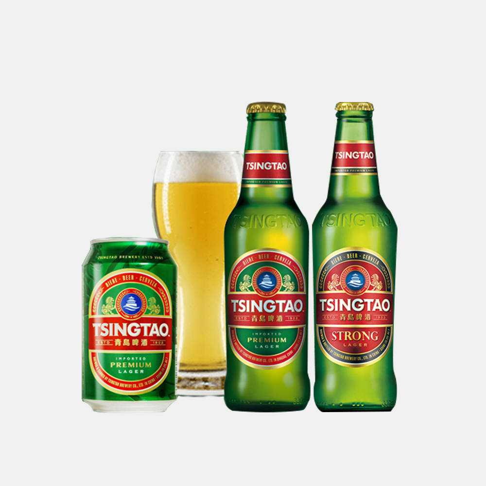 Botellay Lata De Cerveza Tsingtao Y Vaso De Pinta Fondo de pantalla