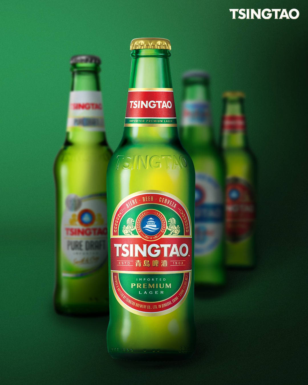 Tsingtao Beer Grøn Flaske Tapet Wallpaper