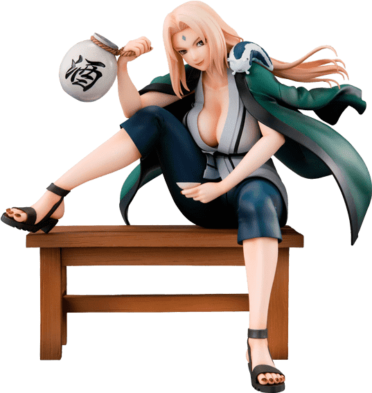 Tsunade Figure Sittingwith Fan PNG