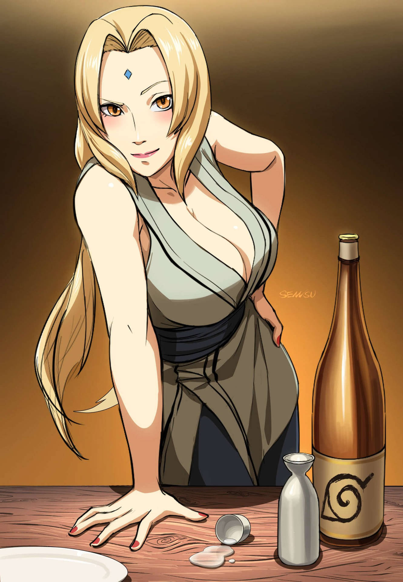 Tsunade With A Bottle Of Alcohol Wallpaper