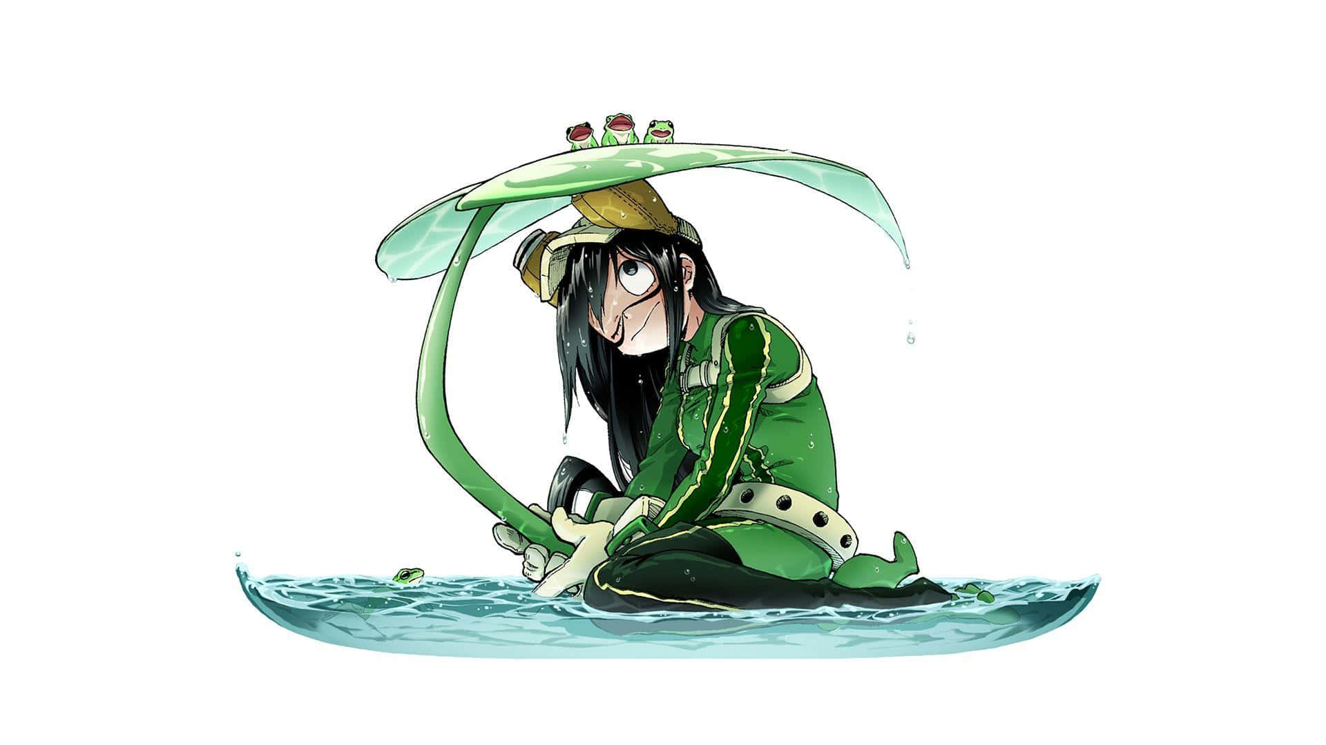 En pige med langt hår sidder i vandet. Wallpaper