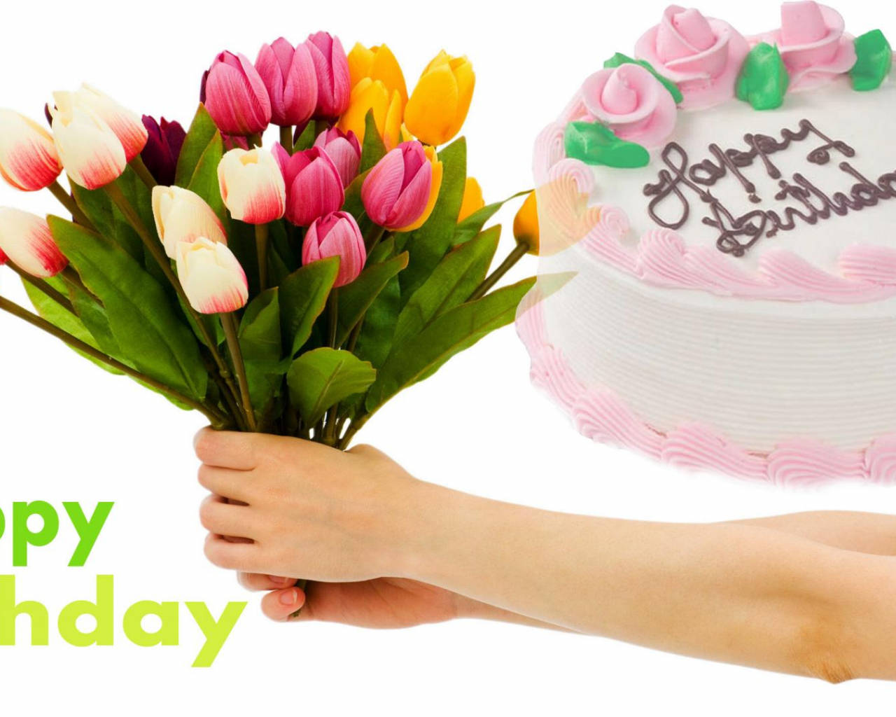 Tulip And Cake Happy Birthday Flower Wallpaper