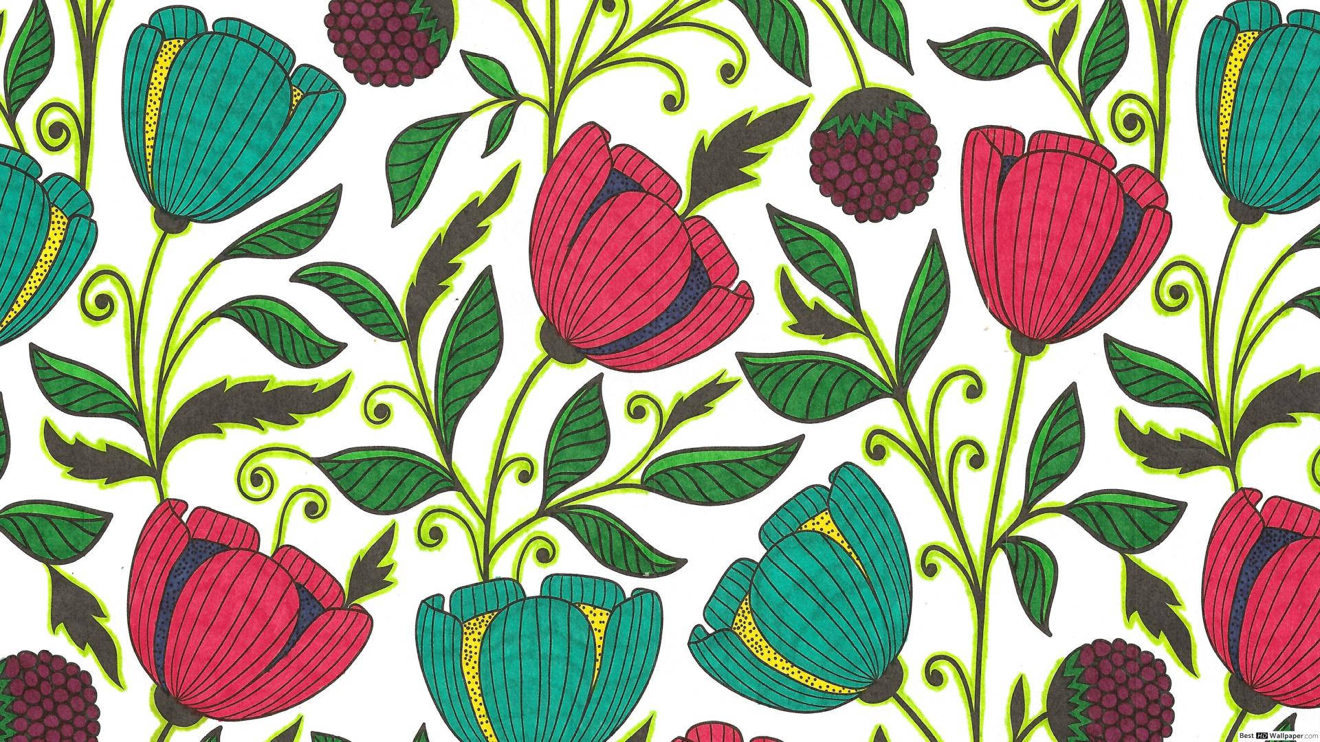 Tulip Inspired Folk Art Design Wallpaper