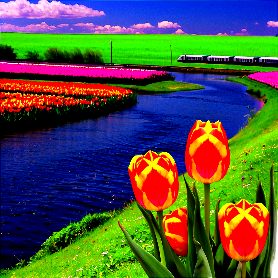 Download Tulips And River Png Iec85 | Wallpapers.com