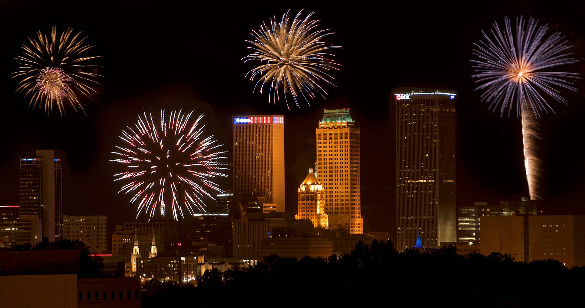 Tulsa City Skyline With Fireworks Wallpaper