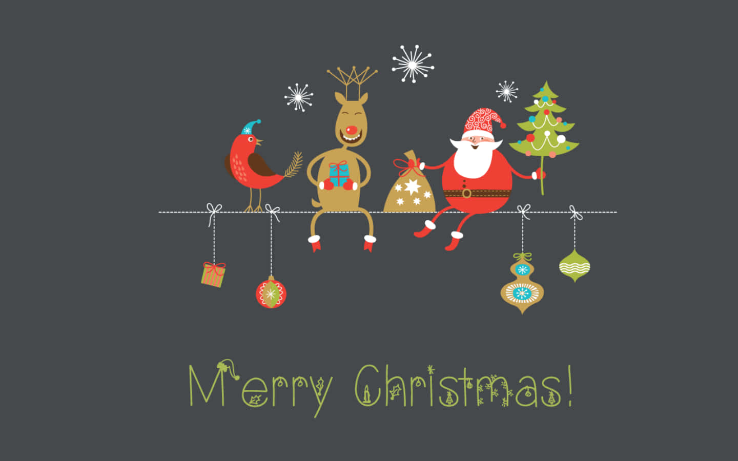 A Christmas Card With Santa And Reindeer On A Gray Background Wallpaper