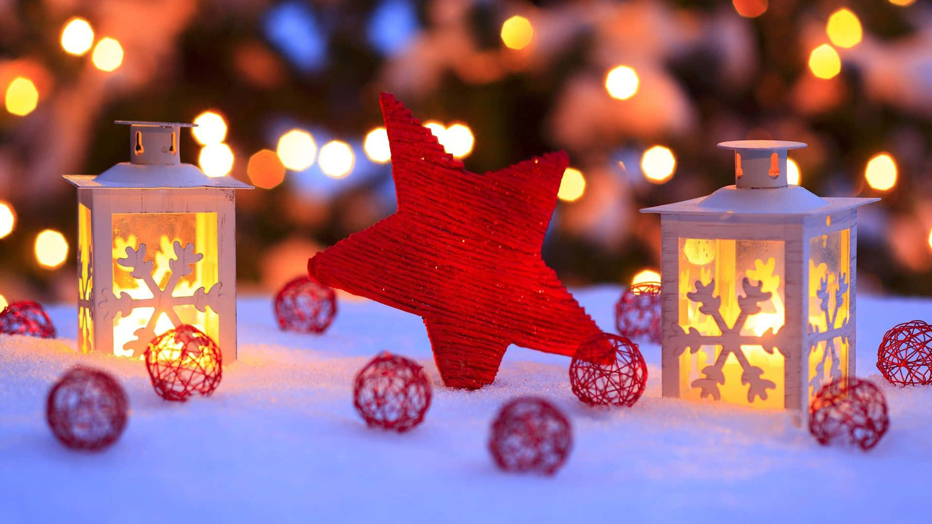 Lanternade Natal E Decorações Na Neve. Papel de Parede