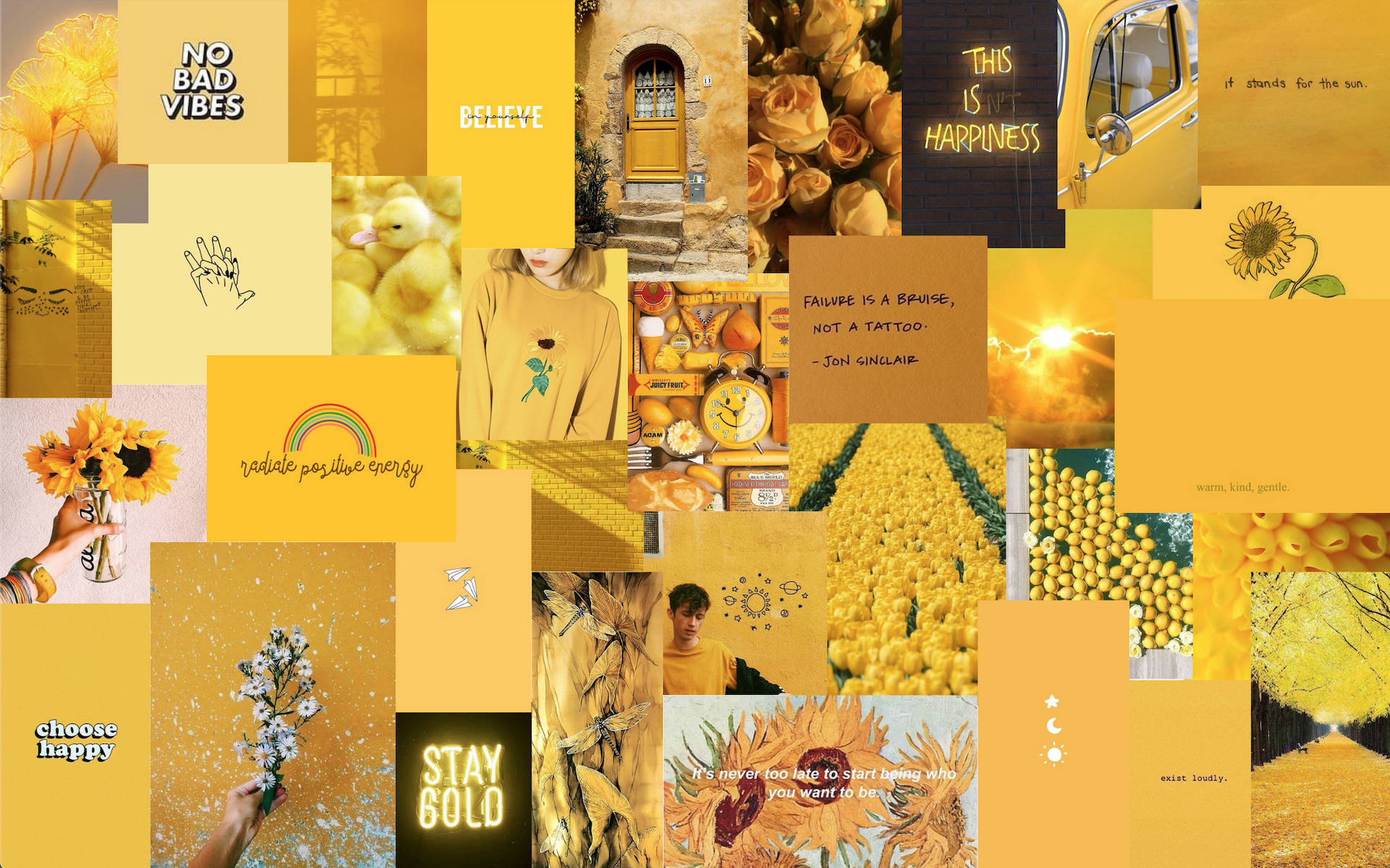 Tumblr Cutesy Neon Yellow Collage Wallpaper