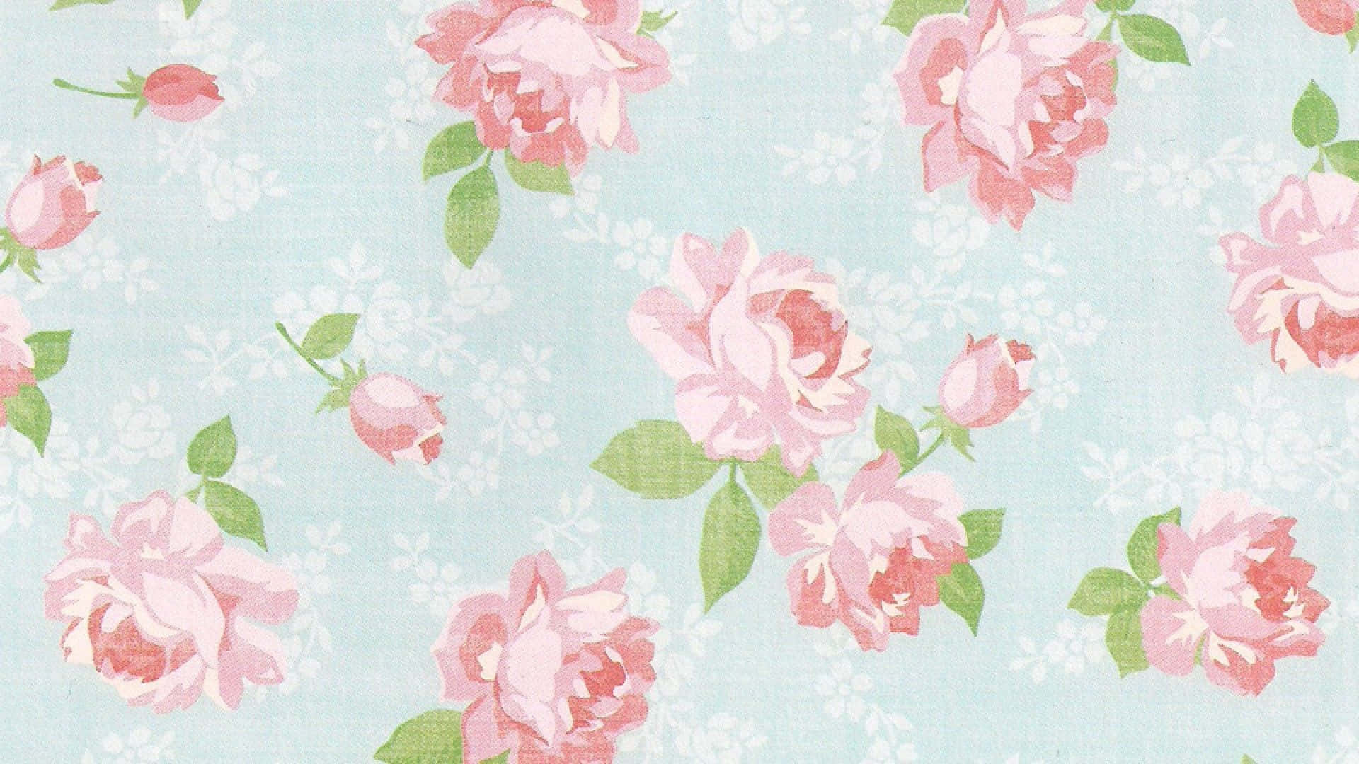 Einrosa-weißer Blumenstoff Mit Pinken Rosen Wallpaper