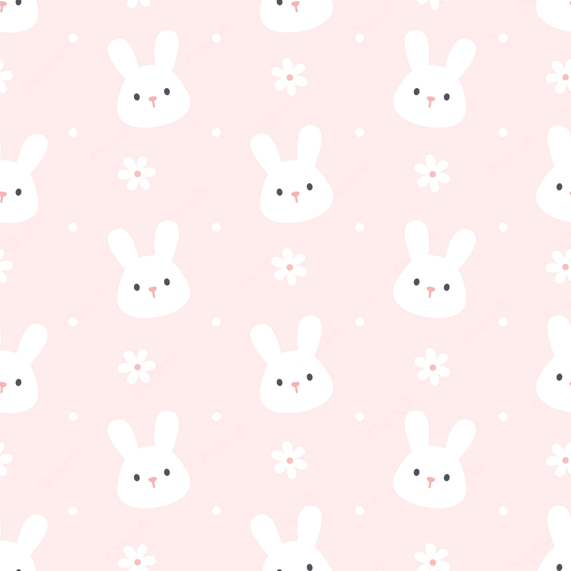 Et pink baggrund med hvide kanin ansigter og blomster Wallpaper