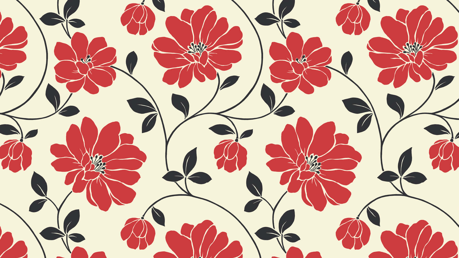 A Red And Black Floral Wallpaper Wallpaper