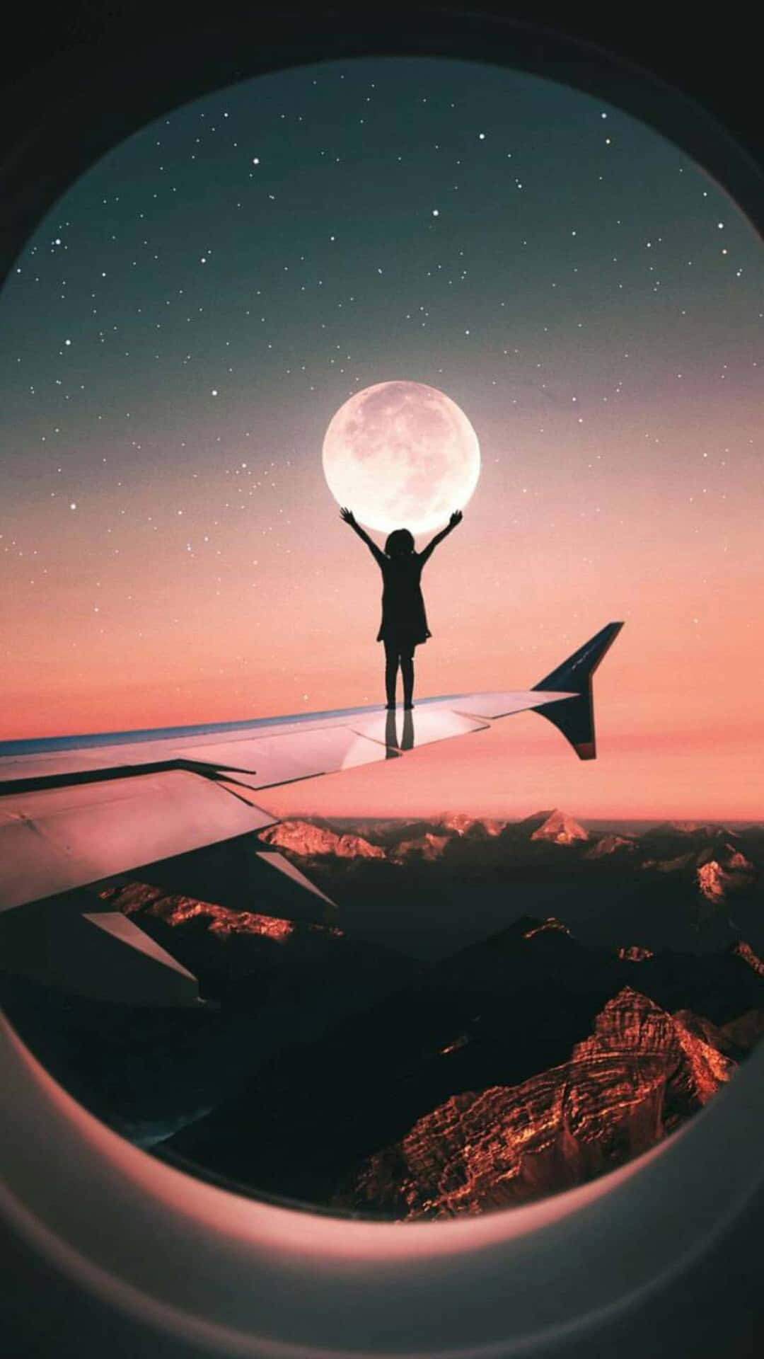 Tumblr Photography Holding Moon Plane Window Wallpaper