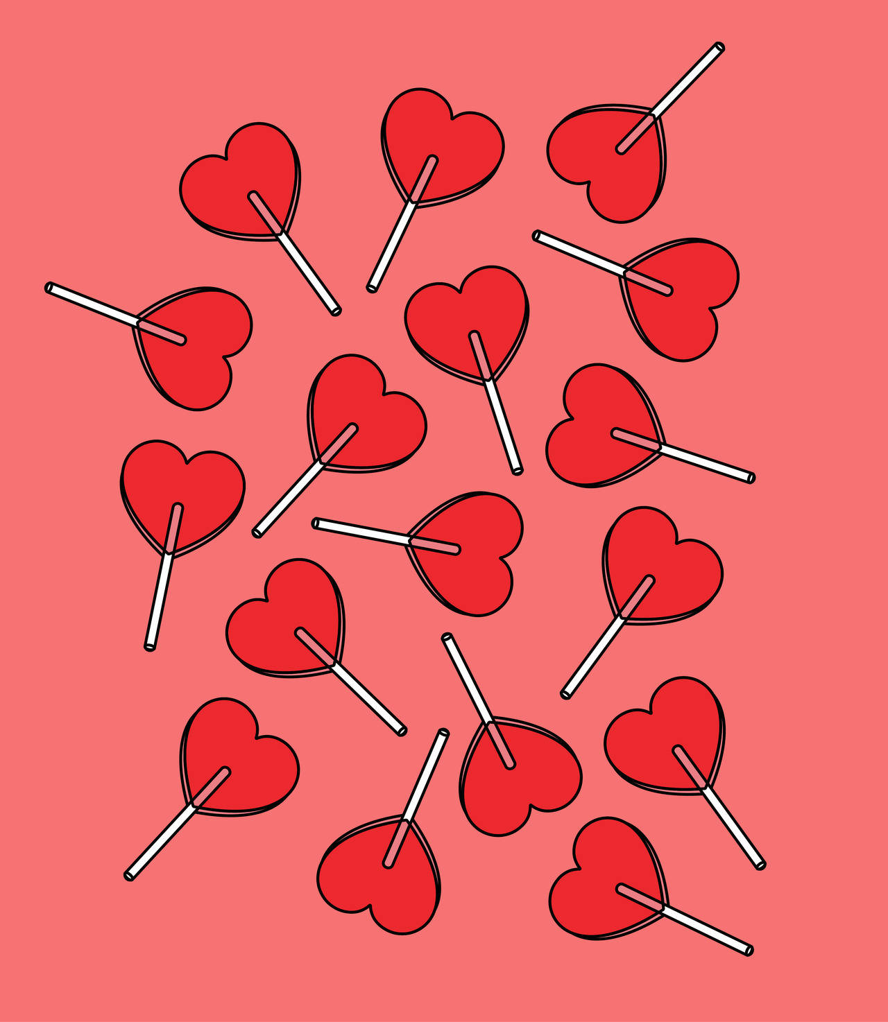 A Group Of Red Lollipop Hearts On A Pink Background Wallpaper