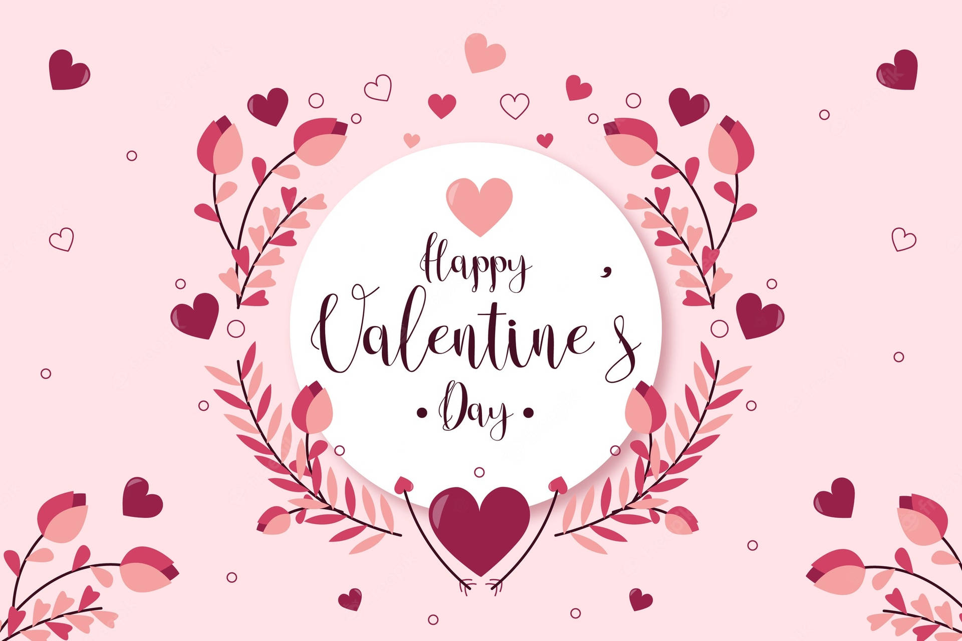 Felizdía De San Valentín Con Corazones Y Hojas. Fondo de pantalla