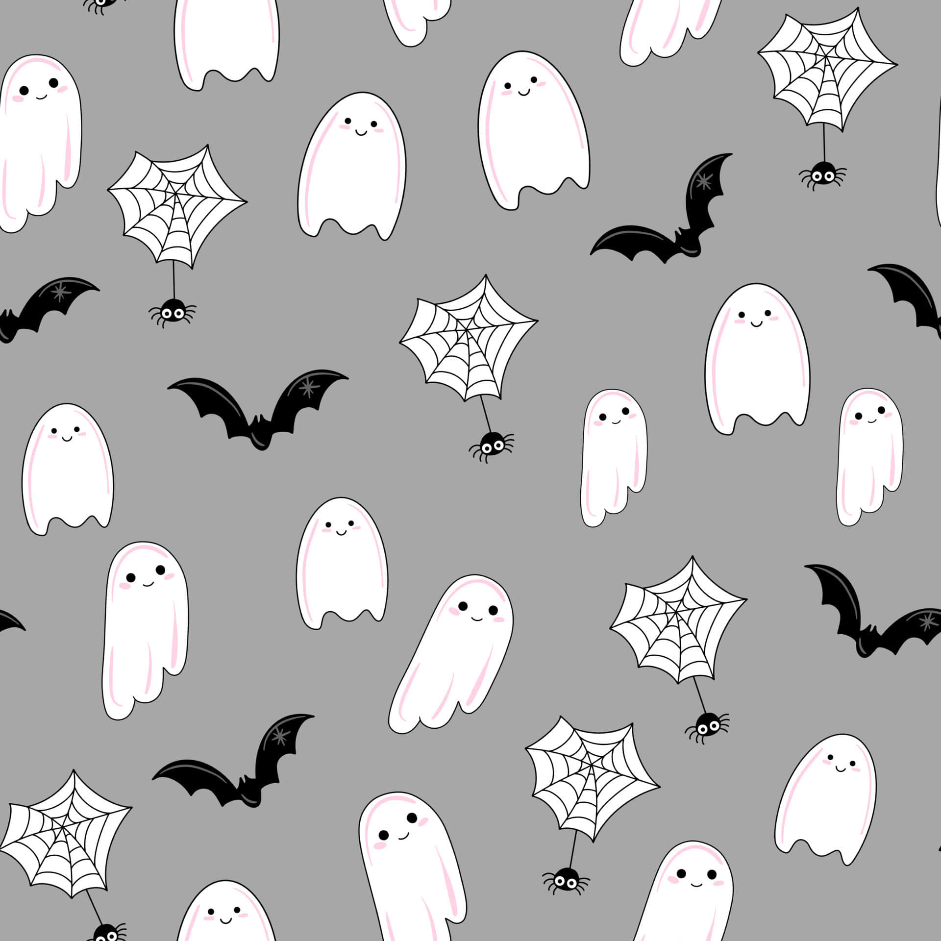 Ghosts And Bats On A Gray Background